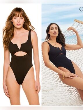 Summerful Waikiki One Piece Ribbed Swimsuit Black Sand , Large